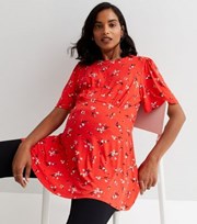 New Look Maternity Red Floral Jersey Tie Back Top